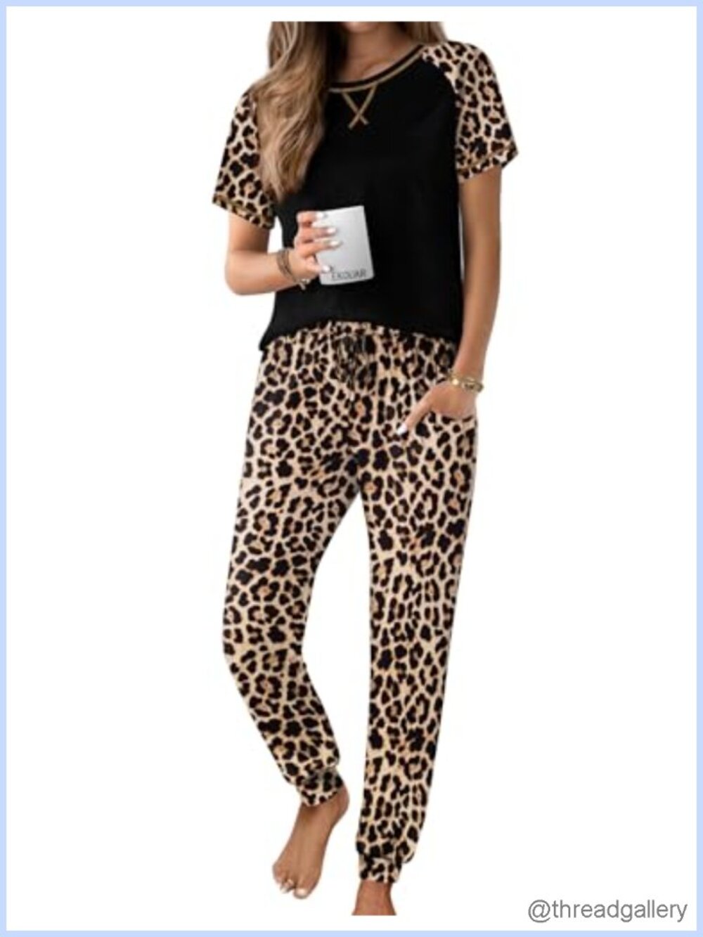 Ekouaer Women's Pajama Set Short Sleeve Crew Neck 2 Piece Jogger Pants